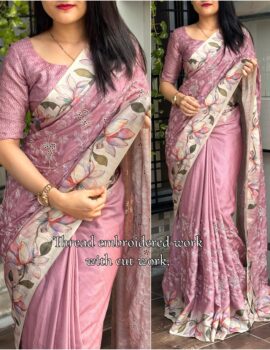 Women’s Beautiful Visca Slub Silk Digital Print Saree With Blouse