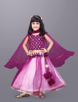 Baby Girls Lehenga Choli Party Wear Solid, Choli and Dupatta Set