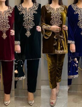 Primeisha Velvet Embroidered Kurti Plazzo Set