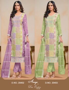 Primeisha Women’ Suite Organza Salwar Kameez With Designer Embroidery Work Semi Stitched