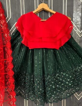 Primeisha Kids Lehenga Choli Soft Net Thread and Sequins Embroidered Work