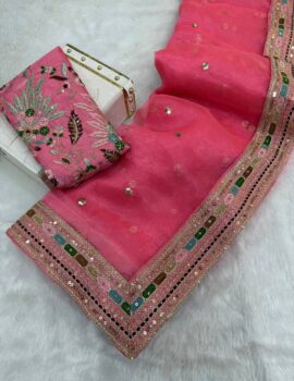 PRIMEISHA Pure Organza Silk Saree with Multi-Thread Sequence Embroidery & Satin Blouse