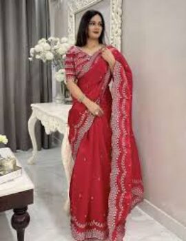 Primeisha Presenting Elegant Jimmy Choo Fabric Designer Saree with 3mm Sequins Embroidery & Matching Cut Work Border