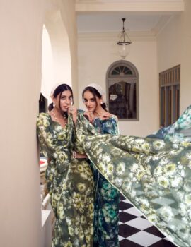 Primeisha presenting Marble Print Floral Saree with Pearl Lace Border – Elegant Weightless Drape