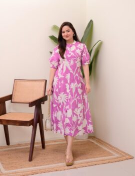 Primeisha Presenting Floral Everyday Wear Pure Cotton Dress with Button Detailing