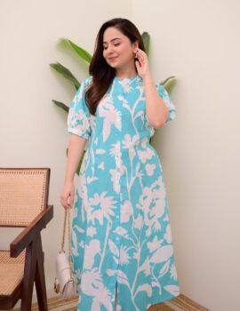 Primeisha Presenting Floral Everyday Wear Pure Cotton Dress with Button Detailing