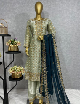 Primeisha Presenting Premium Jimmy Chu Silk Embroidered Kurti Set with Dupatta