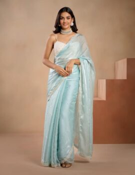 Primeisha Presenting Jimmy Pearl Heavy Moss Jimmy Choo Saree with Pearl & Sequins Work