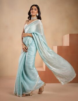 Primeisha Presenting Jimmy Pearl Heavy Moss Jimmy Choo Saree with Pearl & Sequins Work