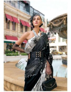 Primeisha Presenting Ajarakh Printed Satin Crepe Saree