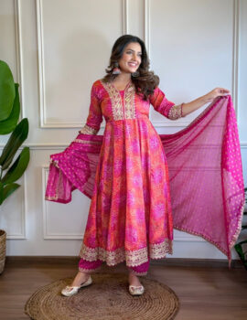 Primeisha Presenting Bandhani Print Chinnon Kurti Set with Chiffon Dupatta