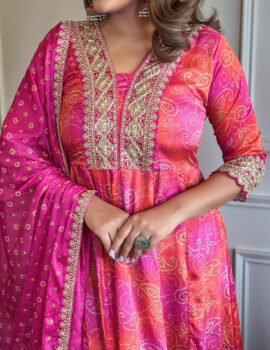 Primeisha Presenting Bandhani Print Chinnon Kurti Set with Chiffon Dupatta
